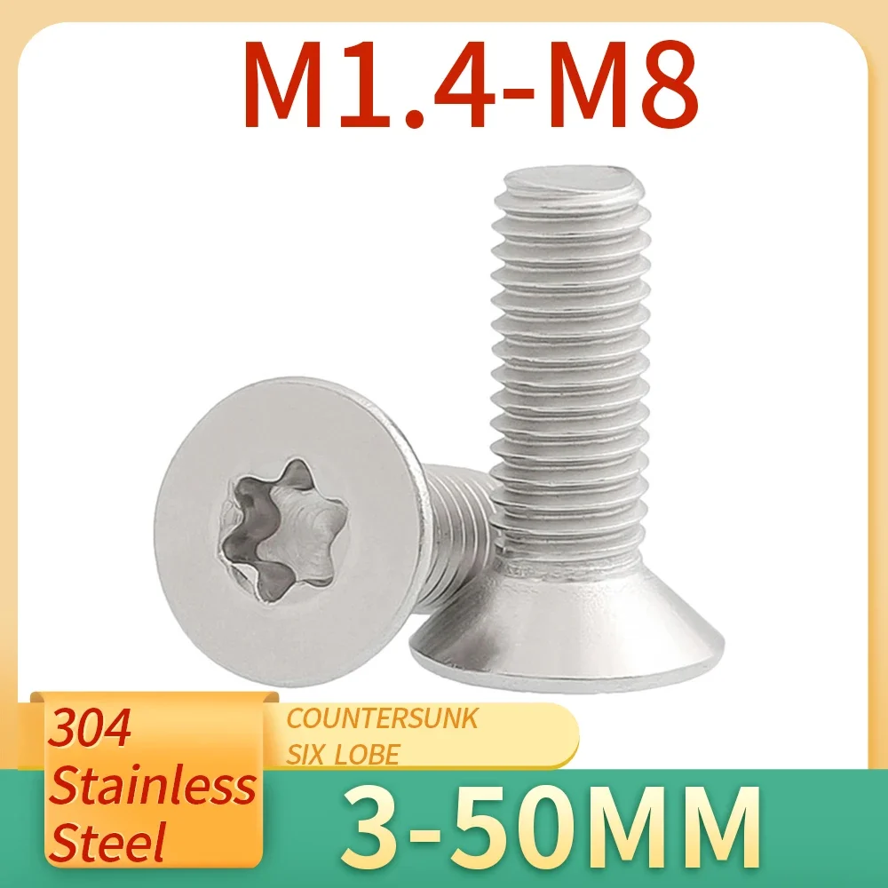 Six Lobe Torx Screw Flat Head Screw Stainless Steel Screw M1.4 M1.6 M2 M2.5 M3 M4 M5 M6 M8 GB2673 5-50pcs