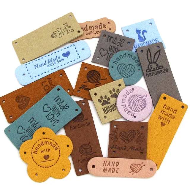 20pcs Handmade with Love Labels for Clothing Yarn Ball Hand Made Leather Labels Sewing Tags on Hats Knitted Sewing Accssories 1