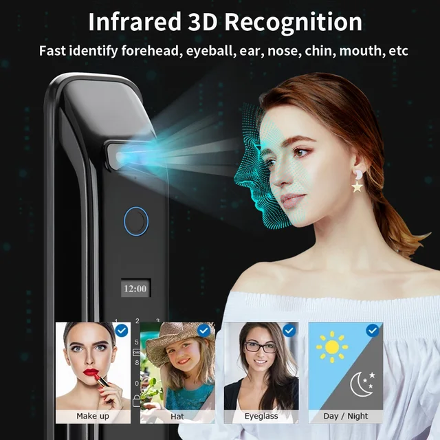 3D Real-time Intercom Face Recognition Digital Door Lock With Camera FIngerprint Password Unlock Keyless Electronic Door Lock 3