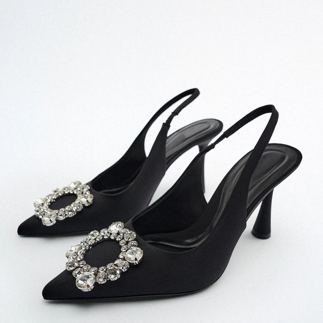 Shoes For Women 2022 Sandals ZARZ Luxury Brand Summer Fashion Transparentes Rhinestones Pointed Heeled Slippers Woman Sexy Pumps Black crystal