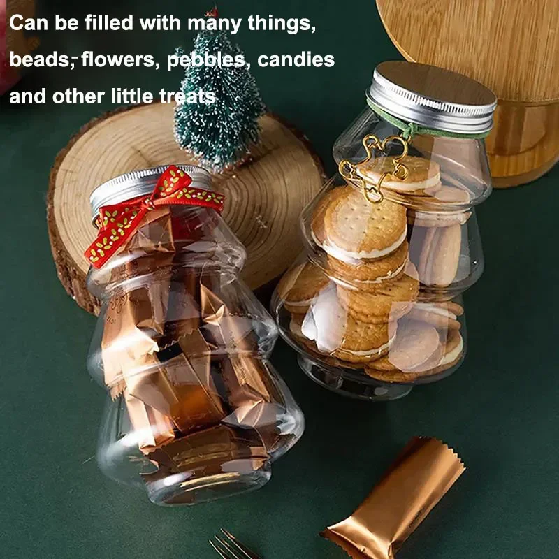 500ml Christmas Candy Biscuits Bottle Christmas Tree Milk Tea Bottle Cookie Snack Chocolate Storage Jar Box Food Container