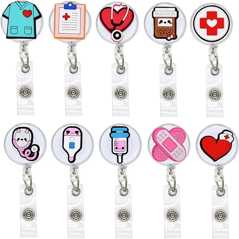 

1pc Cute Doctor Nurse Working Card Holder Retractable Badge Reels Cartoon ID Buckle Clips Easy To Pull Name Chest Lanyard Badge