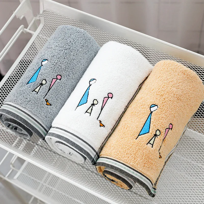34x75cm 100% Cotton Thicken Absorbent Embroidered Family Wash Face Wipe Home Bathroom Hand Body Towel 2