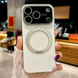 360° Rotating Magnetic Holder Matte Case with Camera Protection and Magsafe Compatibility - iPhone 15 (White)