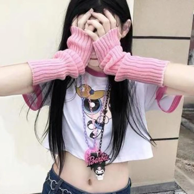 

Женские длинные перчатки без пальцев, вязаные рукавицы, зимние теплые перчатки для рук в стиле панк, готика, вязаные перчатки «сделай сам» Y2K, однотонные перчатки для девушек, рукава