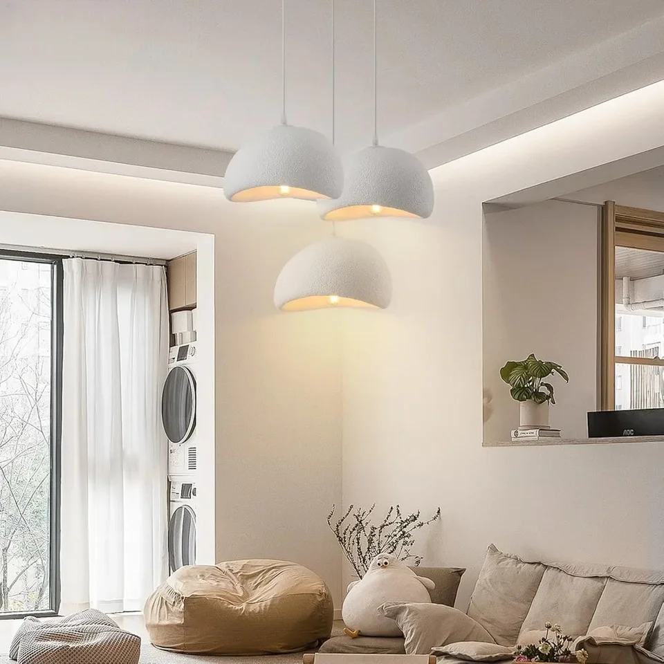 thumbnail image 2 of SEEAIRSHOP Scandinavian Pendant Lights Kitchen Island Beige White Concrete Cement Look Pendant Light Dome Hanging Lamp Wabi Sabi Chandelier - Small 2 of 11