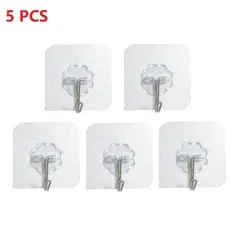 Transparent Stainless Steel Adhesive Hooks - Versatile Key and Storage Hangers for Kitchen, Bathroom, and Doors (5PCS-transparent)