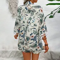 Two Piece Set For Women Outfits Open-front Cardigan Smock Flower Printed Beach Shorts Summer Suits Female Clothing Beachwear - Image 4