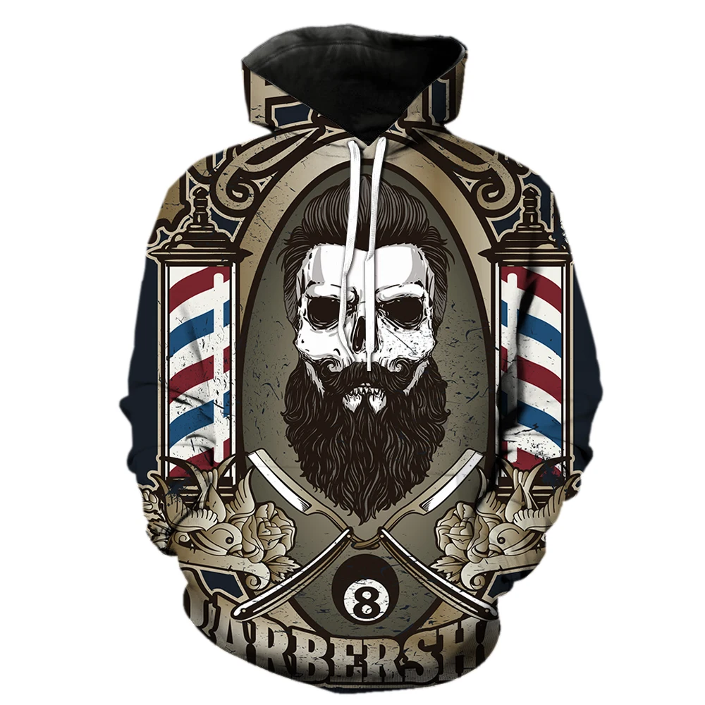 

Cartoon Skull Barber Men's Hoodies Unisex Fashion Oversized 2022 Hot Sale Pullover Sweatshirts Streetwear 3D Printed Long Sleeve