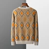 Autumn and winter new 100% merino sweater men's O-neck pullover fashion retro jacquard leisure cashmere sweater bottoming shirt 4