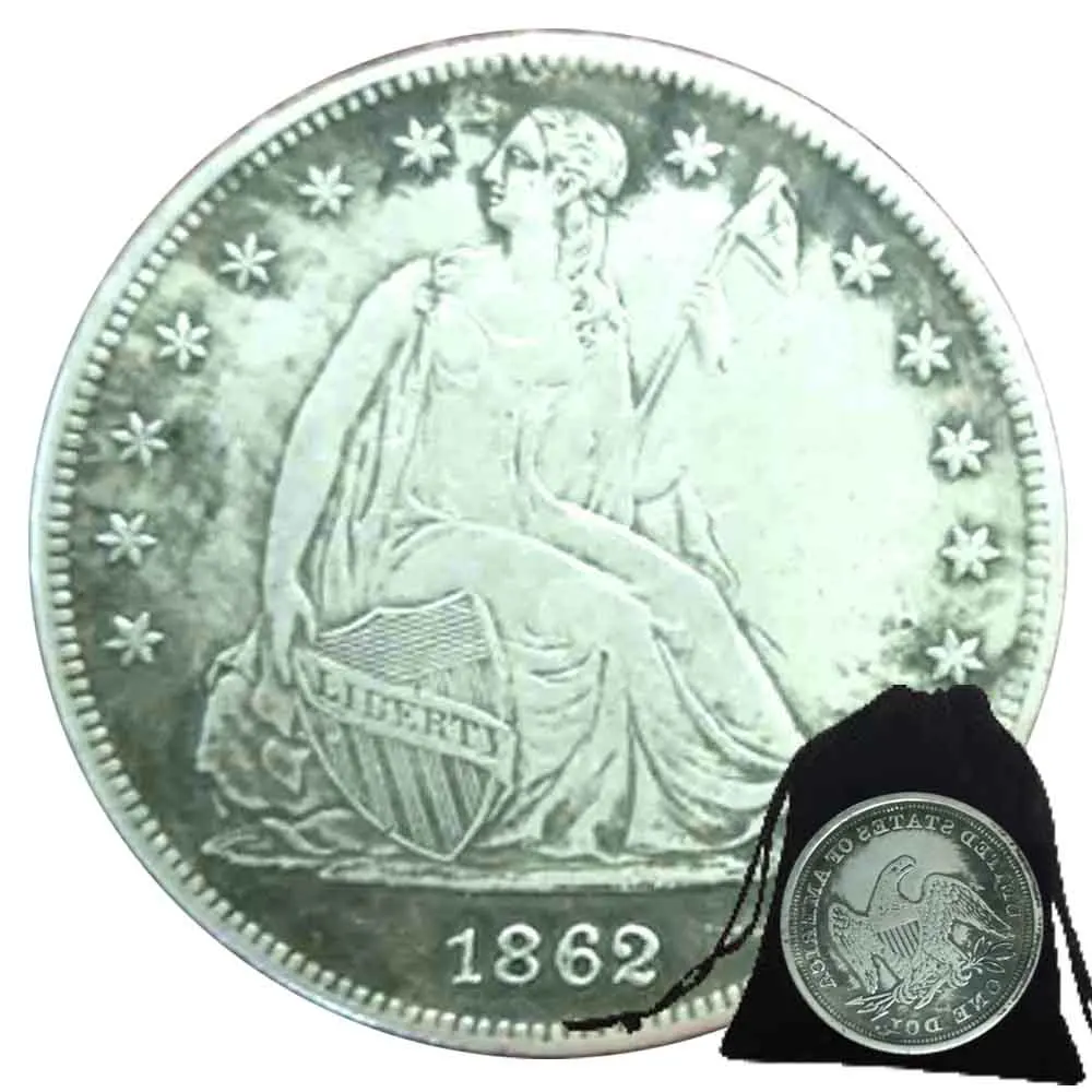 

Luxury 1862 Holding Flag One-Dollar Funny Couple Art Coin/Nightclub Decision Coin/Good Luck Commemorative Pocket Coin+Gift Bag