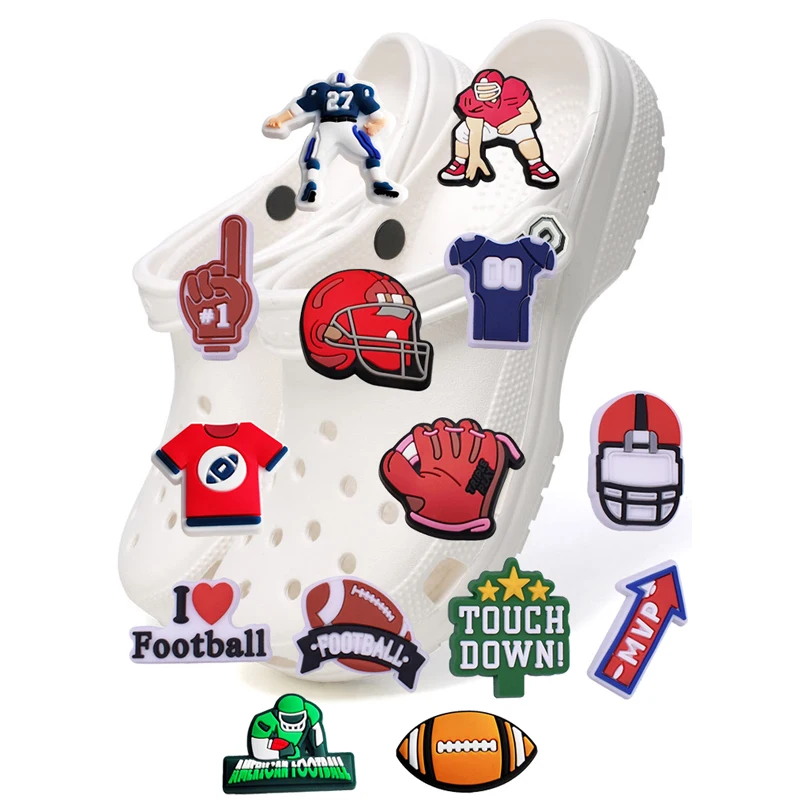 1pc Football Sport Pins Croc Charms For Shoes Accessories Cute PVC Shoe Pin Clog Sandals Backpack Decoration Wholesale Bulk