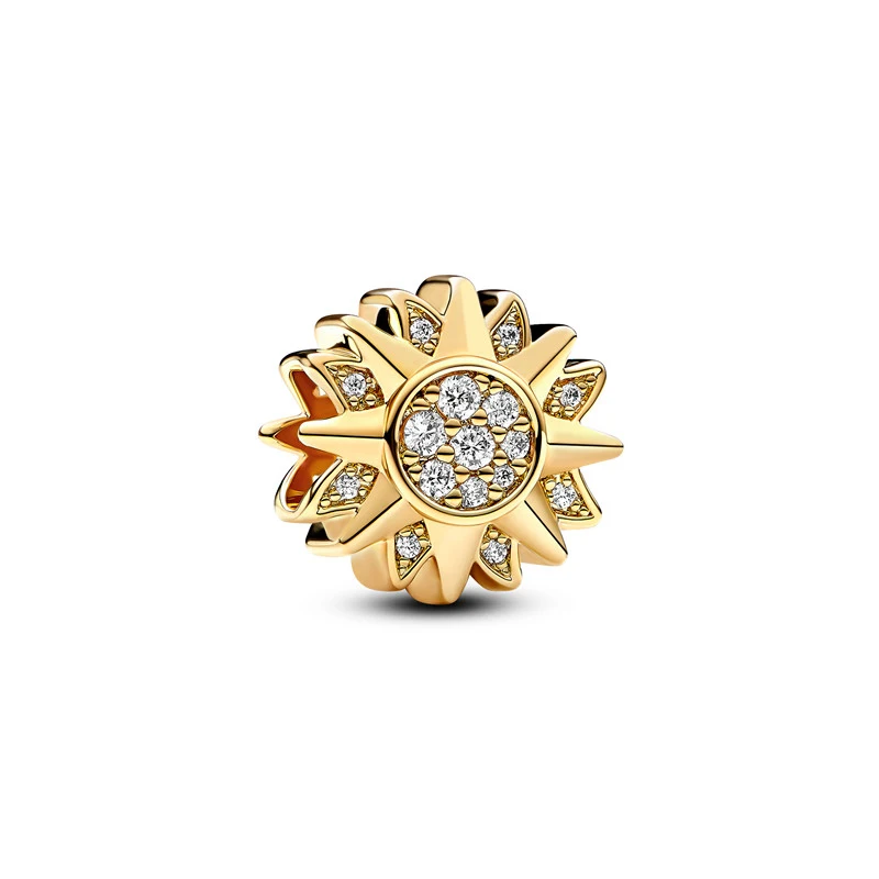NEW Sparkling Gold Plated Series Charm Bead Fit Original Pan 925 Sterling Silver Bracelet Necklace DIY Fashion Jewelry WomenGift 5