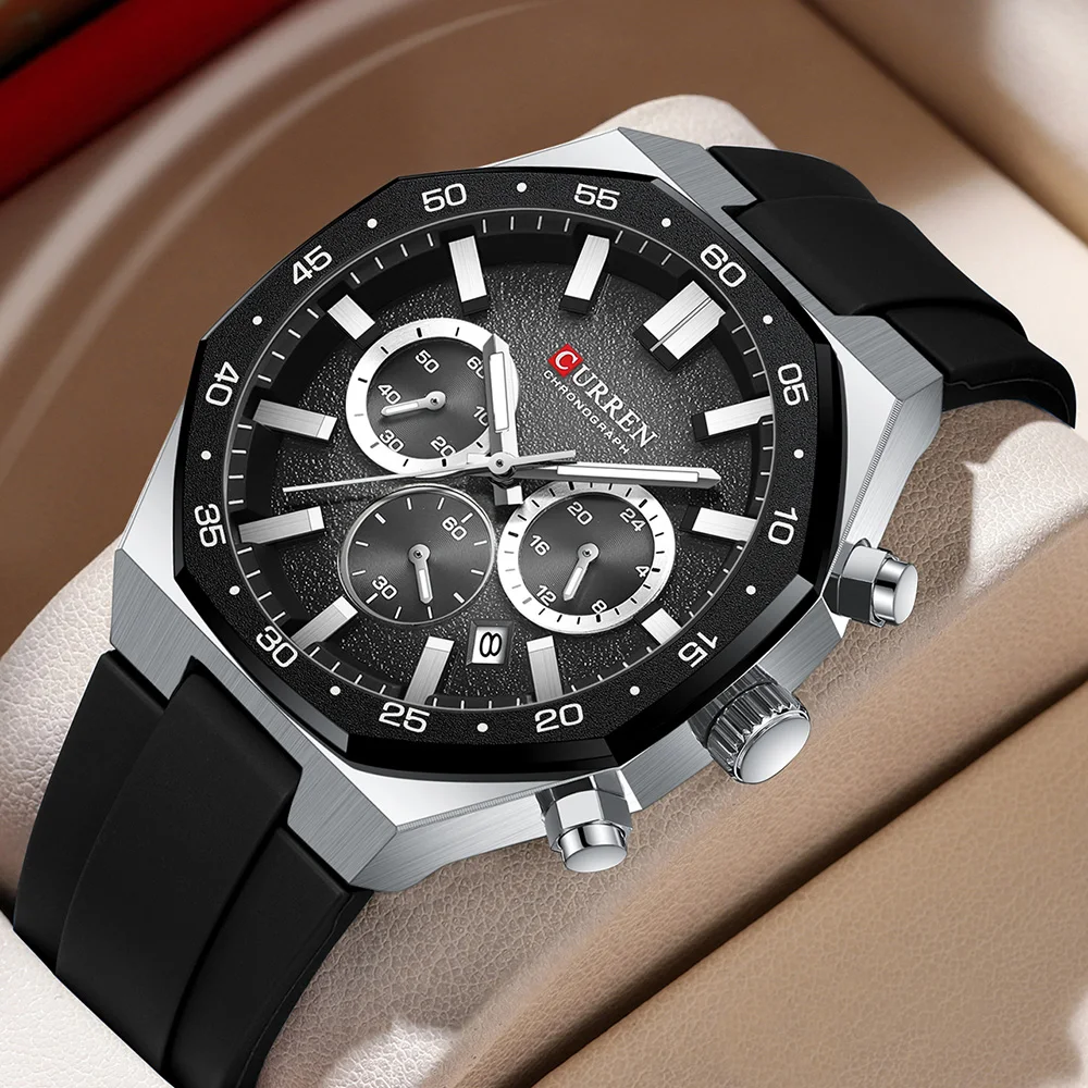 Men's Sports Chronograph Wristwatch With Black Silicone Band Auto Date Luminous Hands Light Quartz Watch For Men_voghion.com