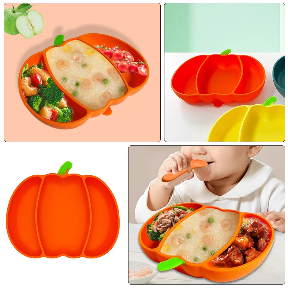 Baby Divided Dinner Plate (orange) Silicone Suction Toddler With Child Feeding Split