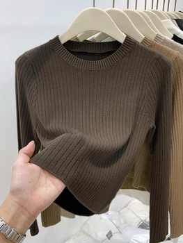 بلوفرات نسائية كورية كلاسيكية غير رسمية من AOSSVIAO سترة محبوكة بأكمام طويلة ورقبة دائرية سترة جديدة متعددة الاستخدامات لخريف وشتاء