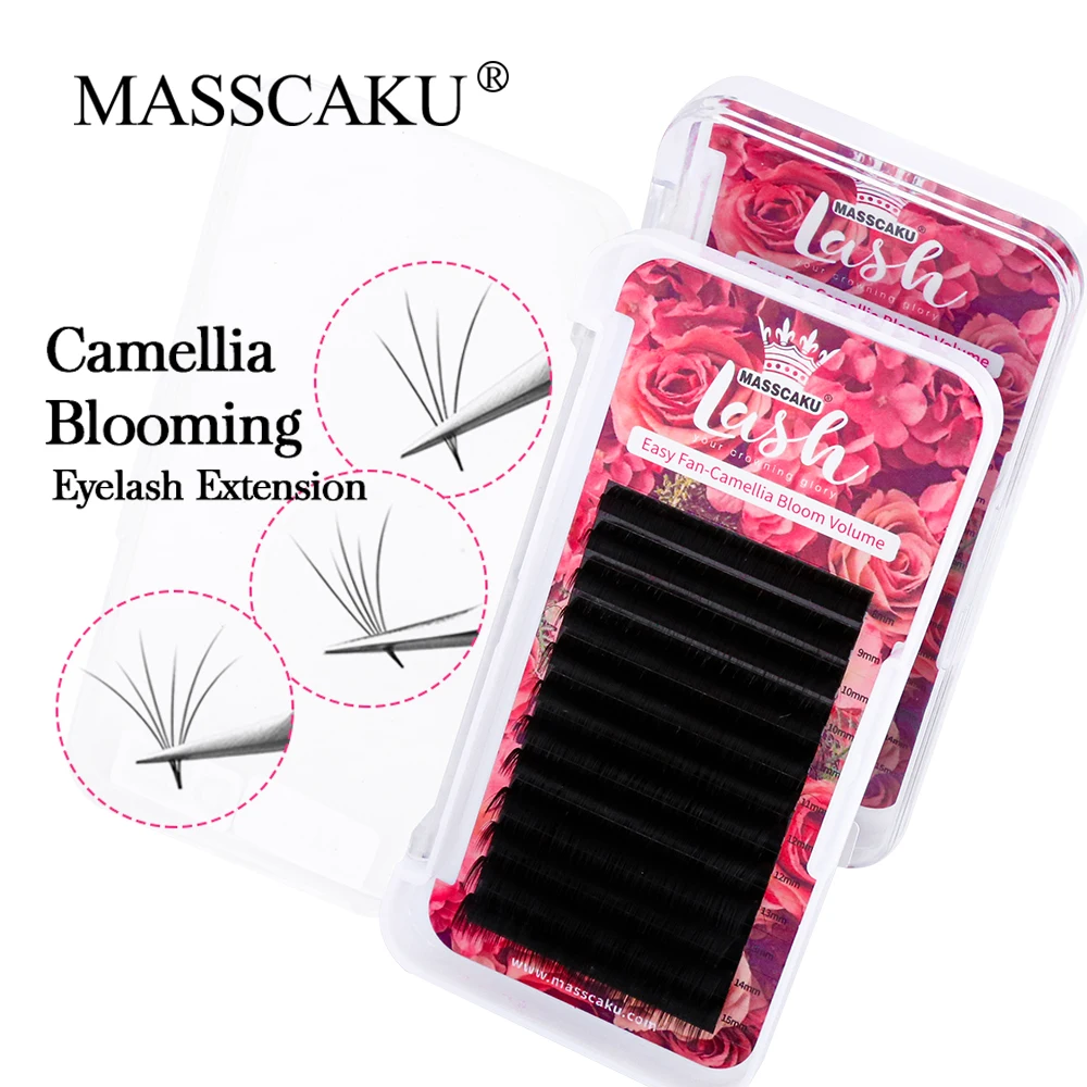 

MASSCAKU Handmade Fast Bloom Flowering Lashes 0.05 0.07 0.10mm 8-20mm Matte Black PBT Cilios Eyelashes Extensions for Salon Use