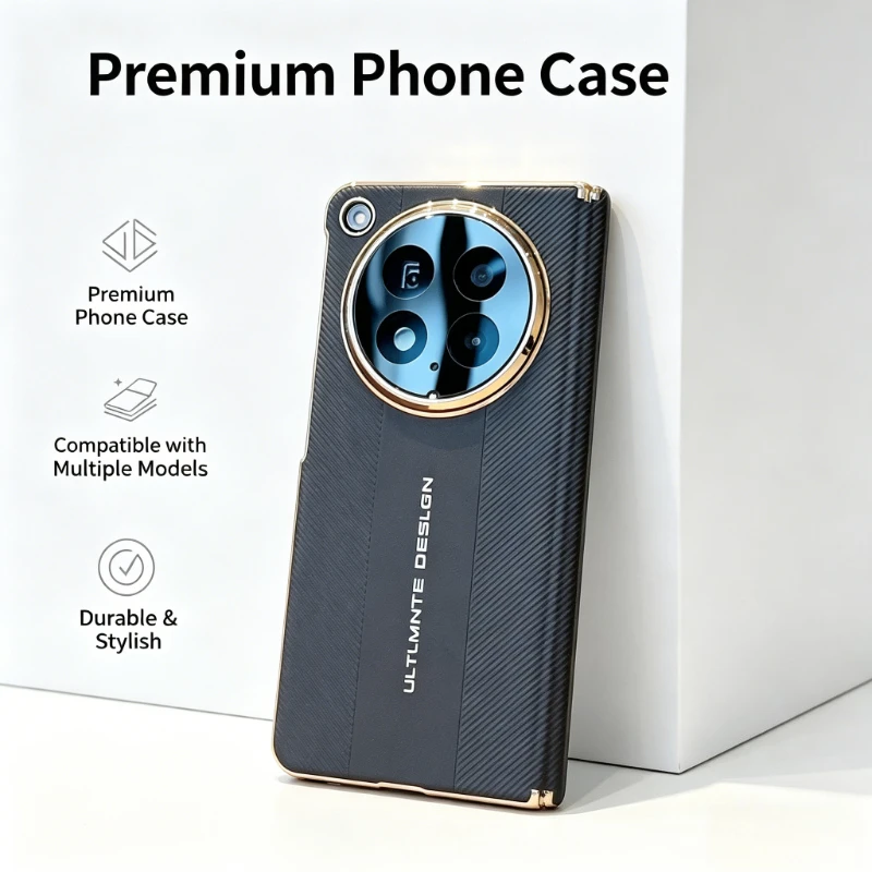 Luxury Coated Hard PU Leather Shock-Absorbing Dual-Axis Protective Phone Case