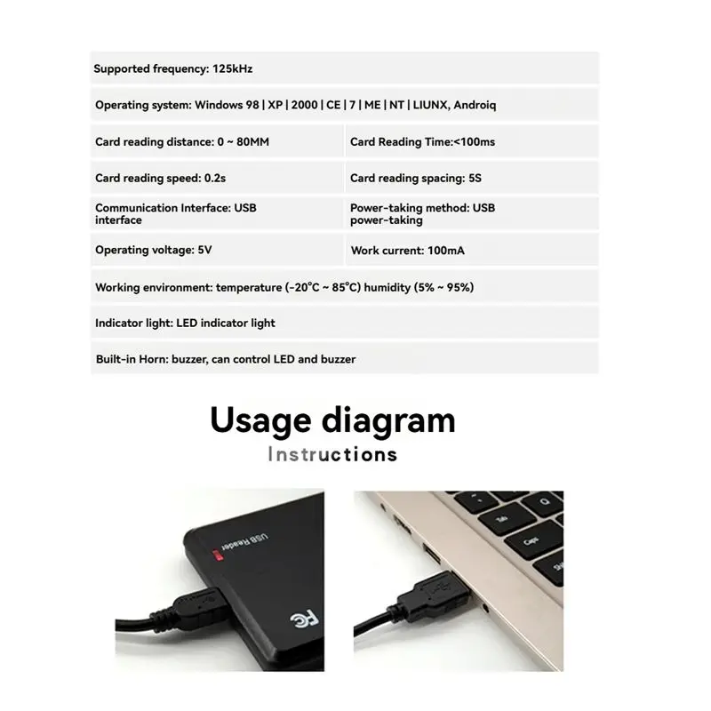 M01K USB RFID 리더 125Khz EM4100 ID 비접촉식 감도 스마트 카드 리더 TK4100 지원 윈도우 시스템 리눅스