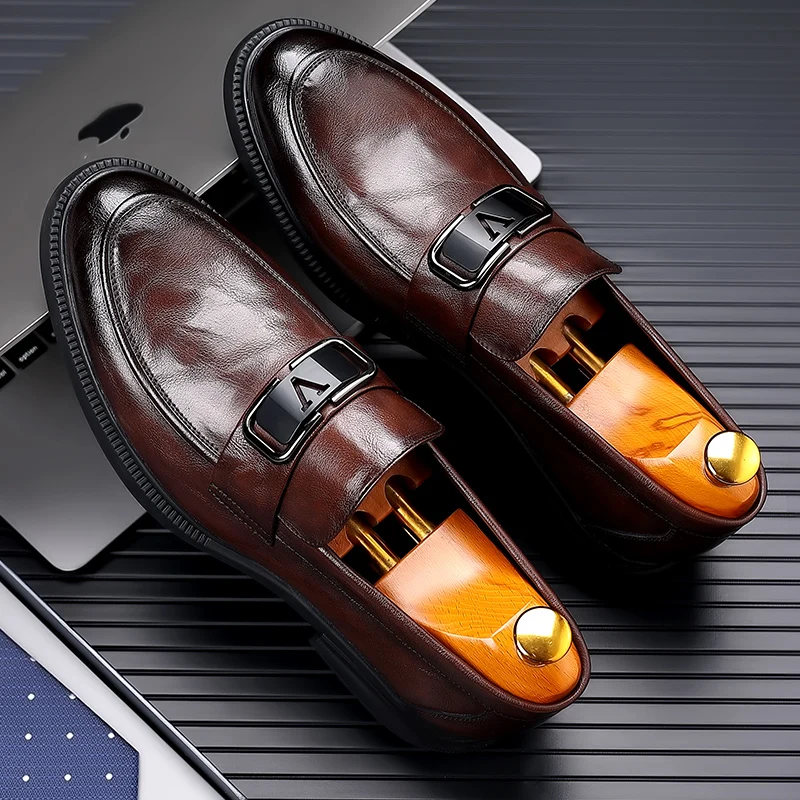 High-quality men's formal shoes leather luxury party wedding men's shoes brown oxford business lefse