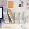 Clear Acrylic Bookends Convenient Desk Organizer with Handle Desktop Sorting Rack Divided Book Stand Study Supplies 4