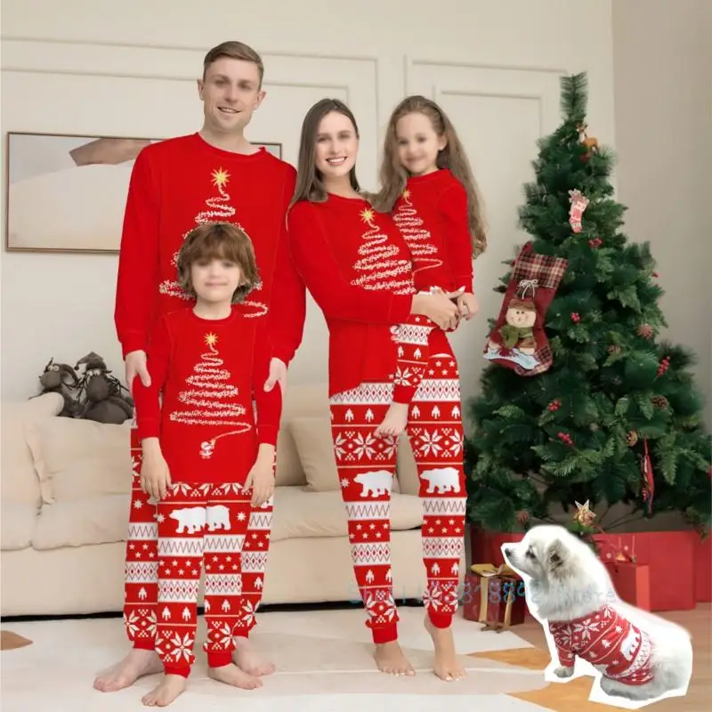 

2023 New Winter Christmas Family Couple Pajamas Set Mom Dad Kids Baby Pet Matching Outfits Print Soft Sleepwear Xmas Look Pyjama