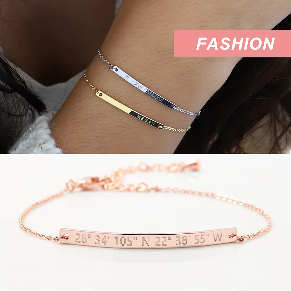 Women's Personalized Custom Bracelet Text Carving Stainless Steel Bracelet For Women's Charm Jewelry Fashion Accessories personalized engraved cat dog pet id tag dogs anti lost collar charm engraving pet name collar for puppy cats collar accessories