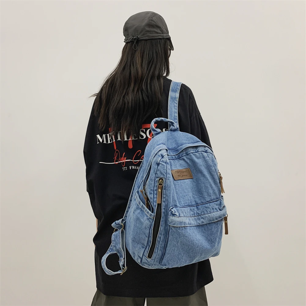 Denim school backpack view 7