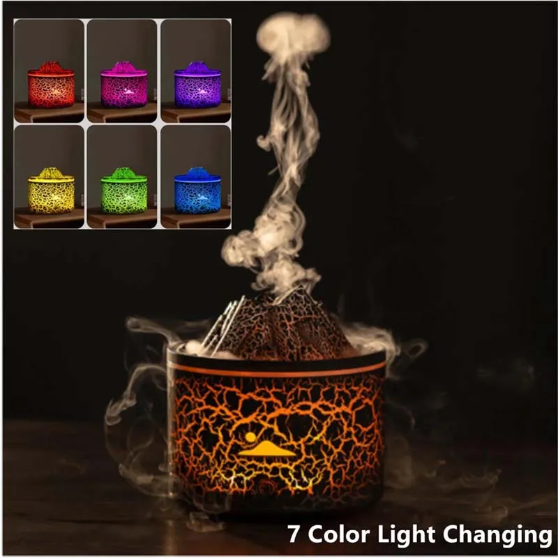 Volcanic Flame Humidifiers Air Aroma Diffuser 180 Ml Essential Oils Humidifiers With Night Light Flame Diffuser For Bedroom