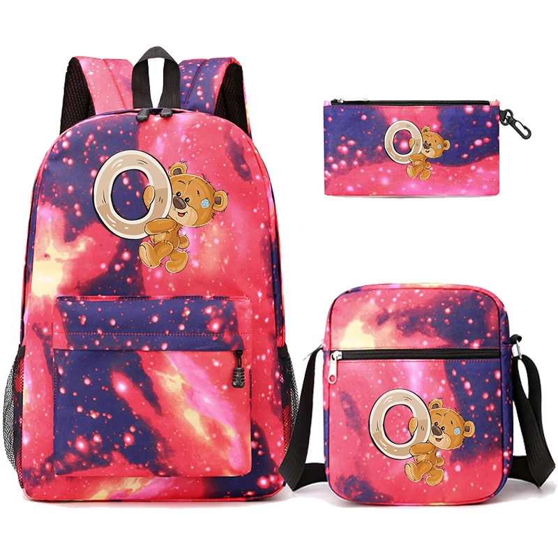 

3Pcs/set Little Bear 26 English Letters Backpack Student Bag Back To School Backpack for Girl Kawaii Shoulder Bag Pencil Case