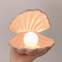 Z20 Girl Series Ceramic Shell Pearl Night Light Streamer Mermaid Fairy Shell Night Lamp Bedside Home Decoration Xmas Gift