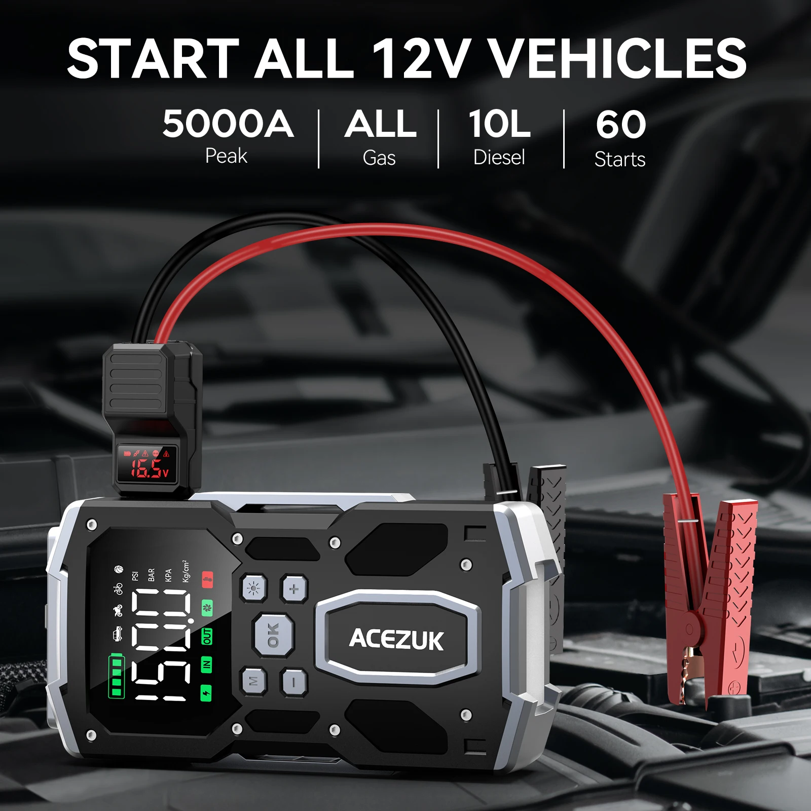 ACEZUK Car Jump Starter Power Bank Portable Air Compressor Inflator Pump Power Station 5000A Battery Starter Auto Booster car jump starter jump starter