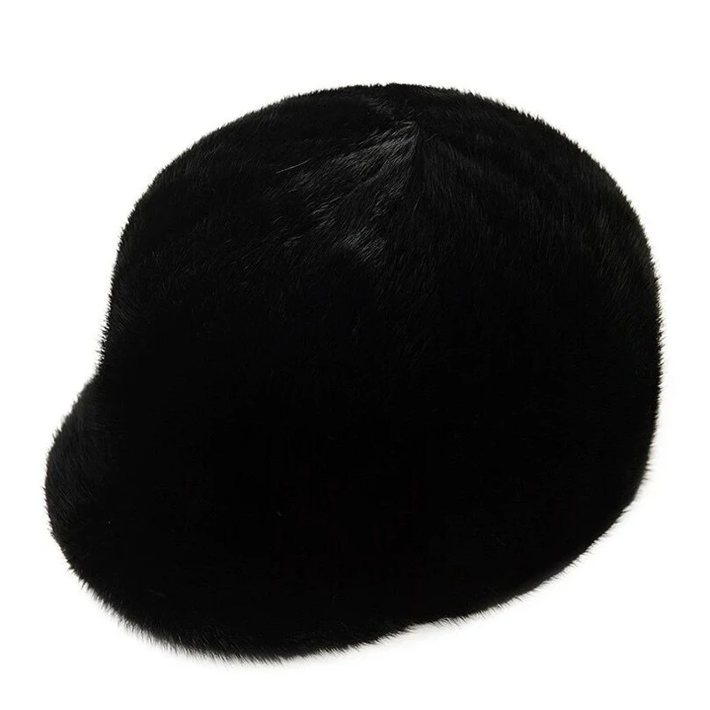 Winter High Quality Real Mink Fur Bomber Hat For Women Black Tag Ear Warm Chapeau Driving Cap