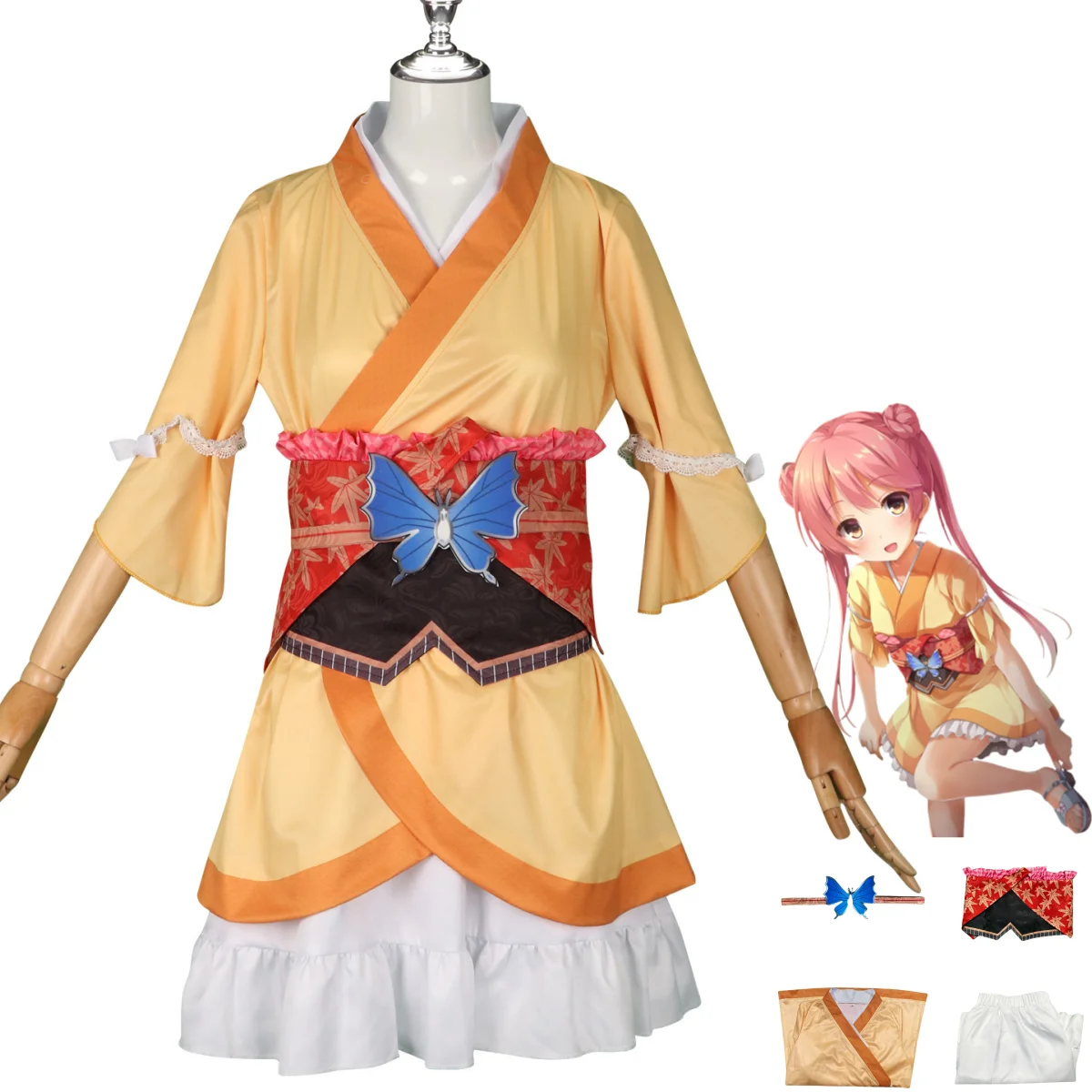 

Костюм для косплея из аниме игры Senren * Banka Kurama Koharu, японское желтое кимоно с юбкой в стиле "Лолита", женский милый костюм на Хэллоуин