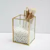 Transparent Glass Makeup Brush Storage Box Gold Cosmetics Container Ring Pencil Lipstick Holder Make Up Brushes Organizer 3