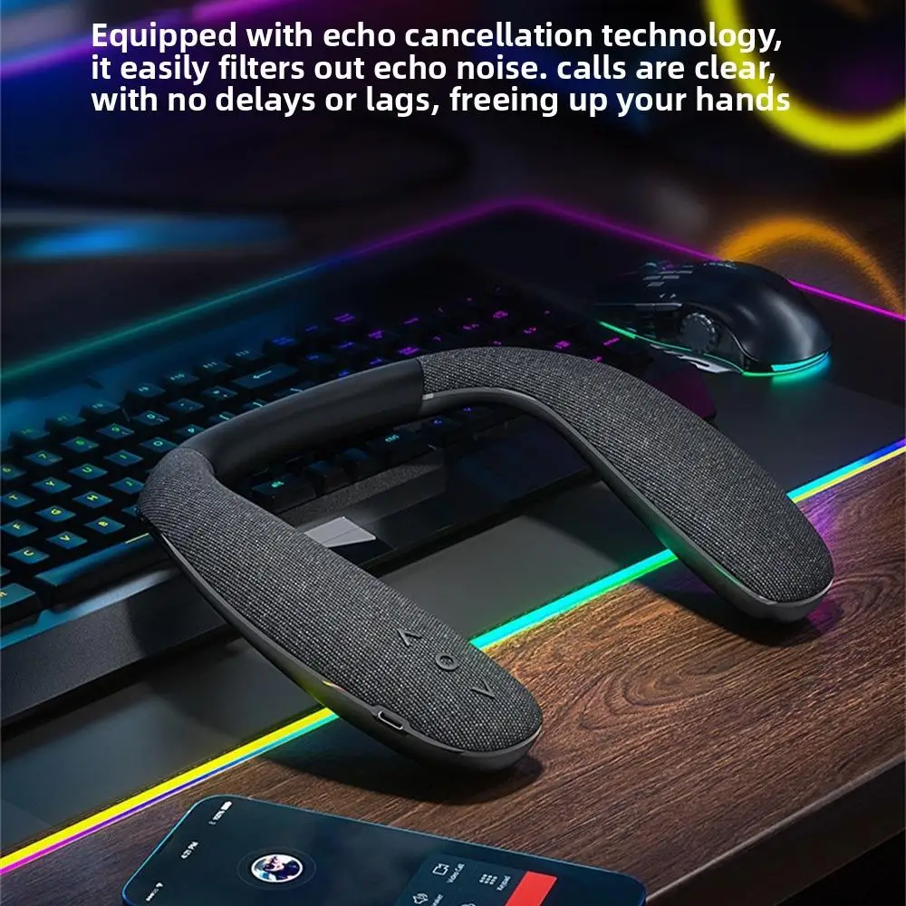 Fashion Hanging Neck Wireless Blue Tooth Speaker Wearable Subwoofer Stereo Neck Speaker With Microphone For Gaming Traveling