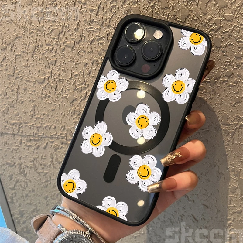 White Daisy Smile Magnetic Phone Case - Shockproof & Wireless Charge Compatible Cover