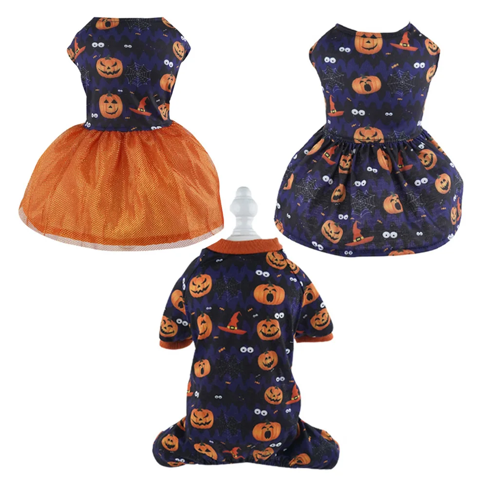 DogDressHalloweenCostumeFestivalPuppyDressSkirtPumpkinHead
