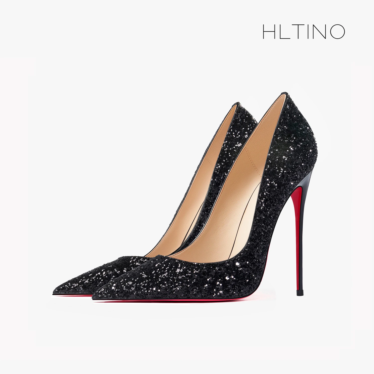 12cm Sexy Black Evening Pumps Women Spring Autumn High Heels for Party Dress  Luxury Red Bottom Shoes Sequins
