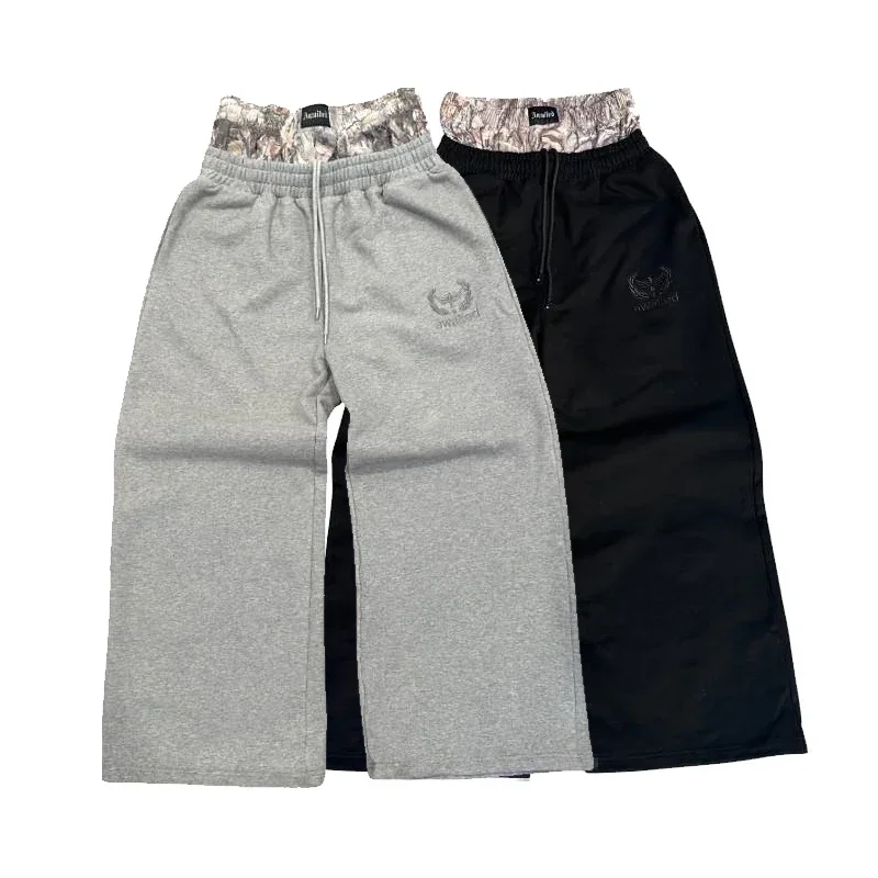 Y2K Retro Sweatpants Double Waisted Embroidered Camouflage