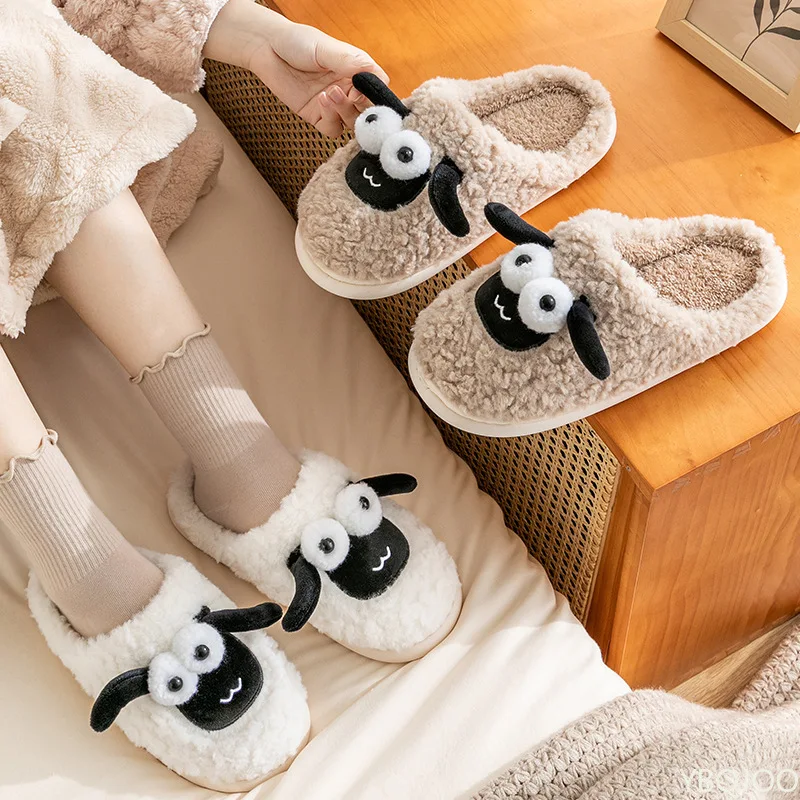Couple Cute Sheep Cartoon Cotton Slippers for Men and Women Winter Home Indoor Warmth Comfortable Postpartum Cotton Trailers