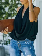 

Spring Summer Women Sexy Vest Solid Color T-shirts V Neck Sleeveless Garment Cowl Neck Chiffon Top