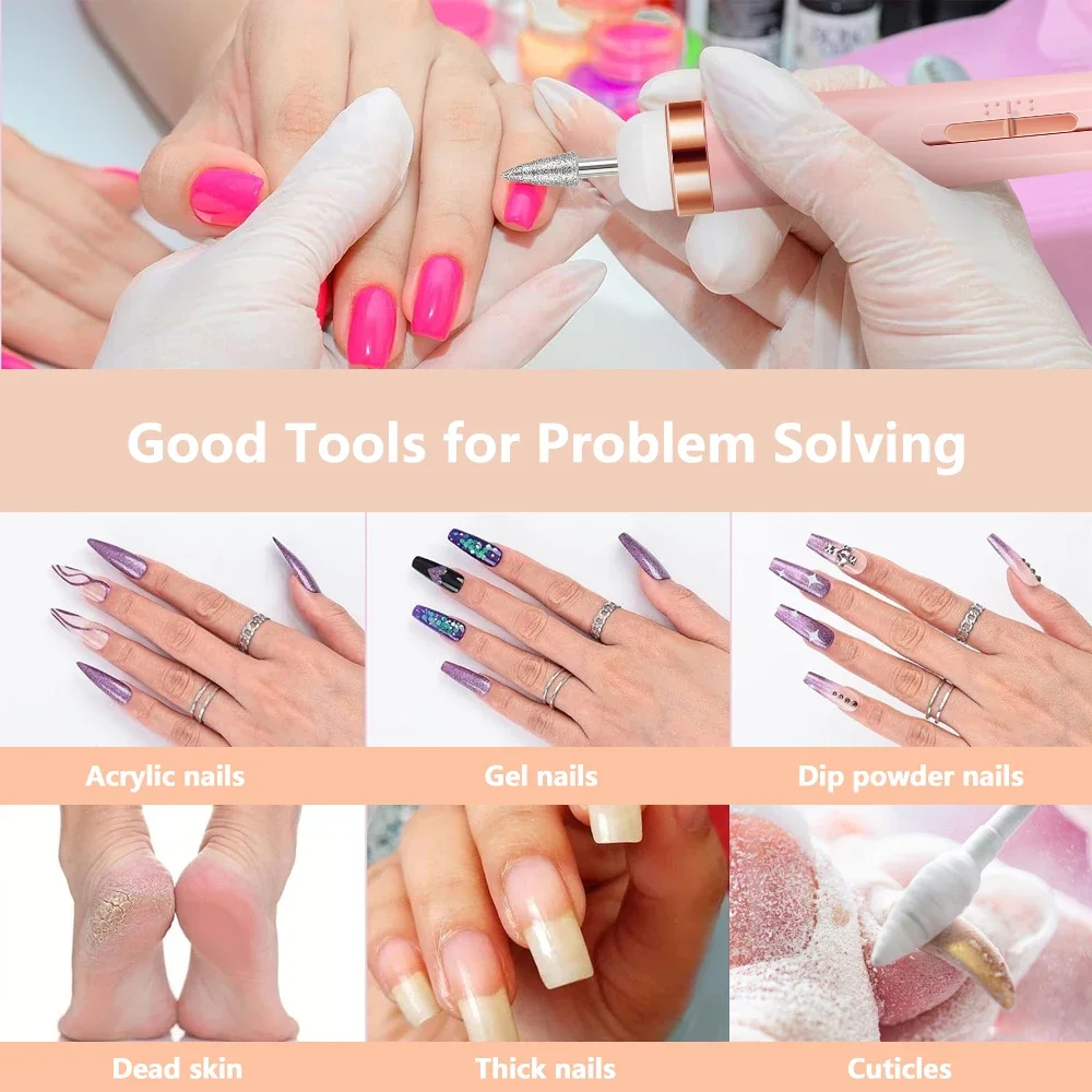 Electric Nail Drill 5 In 1 Electric Nail Polish Drill Machine With Light Portable Battery Mini Manicure Art Pen For Gel Remover