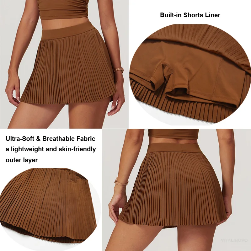 Sports Skirt VITALINOVO Women's Tennis Golf Skirts High Waisted with Pockets Inner Shorts for Athletic Skorts Skirt Sports Running Pickleball