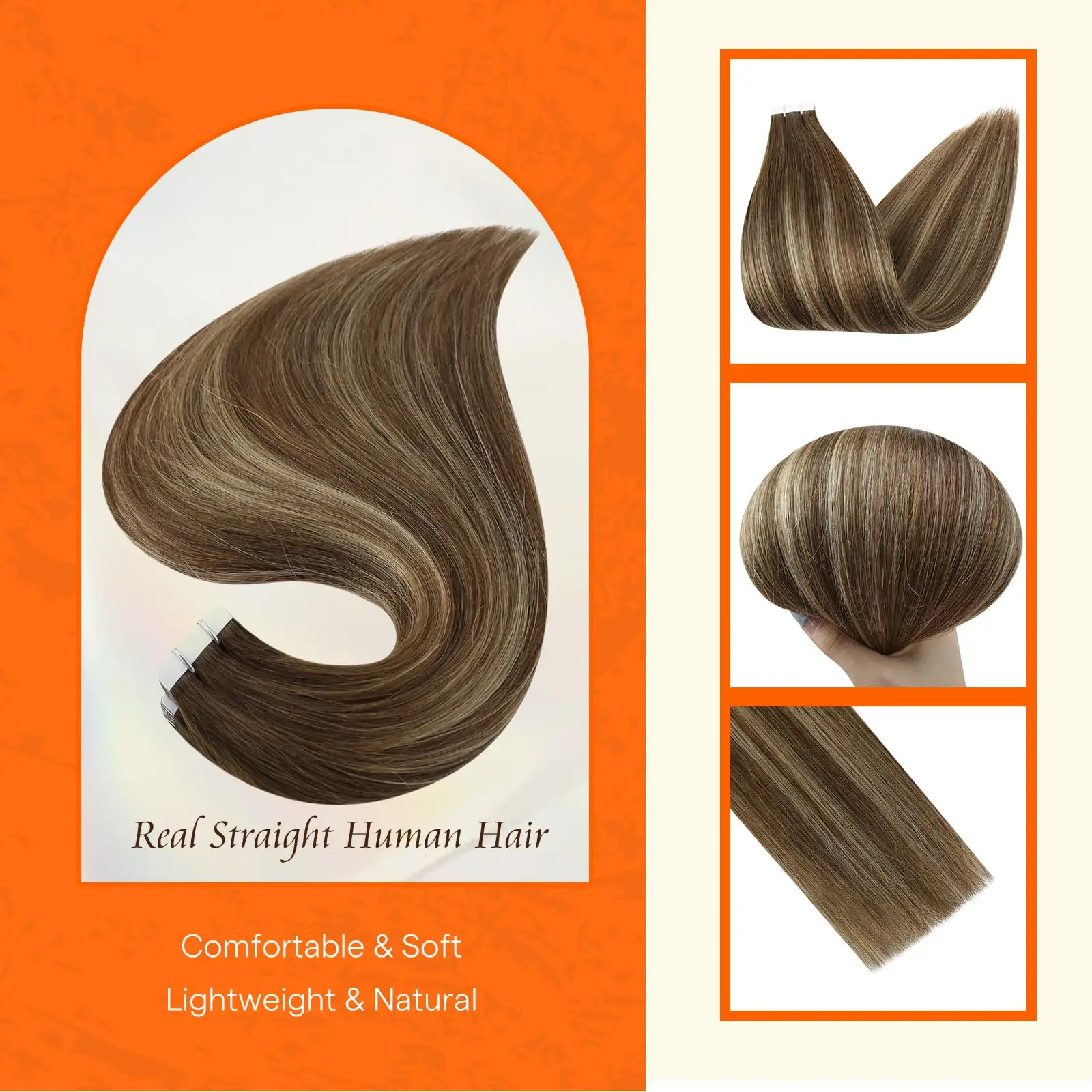 ✨ 20” #4 Brown  to #27 +14 & 4 HUMAN HAIR Tapeins Amazon.com : Tape in Hair Extensions Human Hair, 20 inch  main image 2
