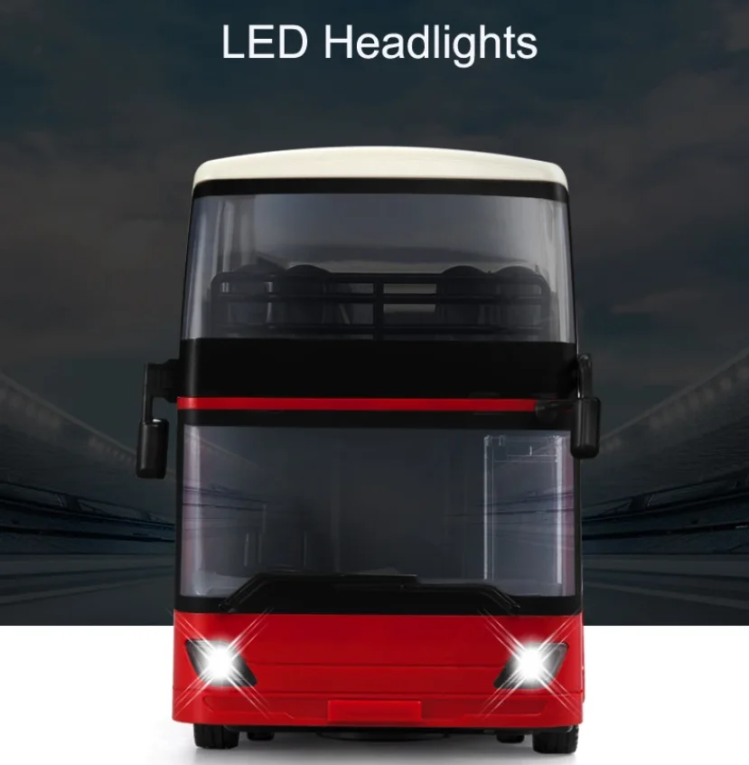 Double E E640 Travel Bus 1:18 Alloy Model High Speed Racing Car Double-decker Bus Model Sound Light RC sightseeing Bus Toys Boys 6