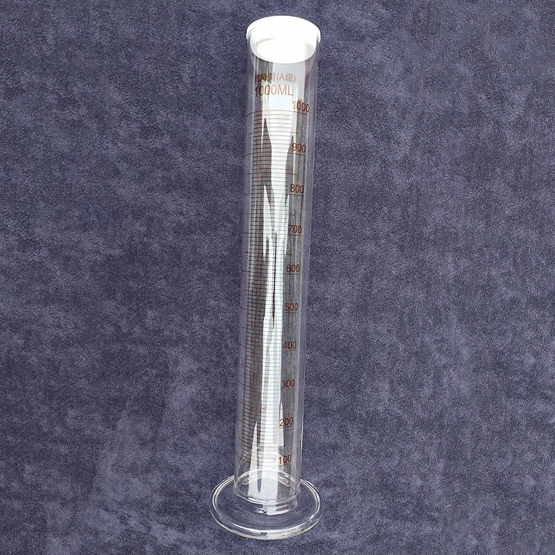 Soil settlement cylinder with silicone plug, Capacity 1000mL, A-level scale line, Borosilicate glass