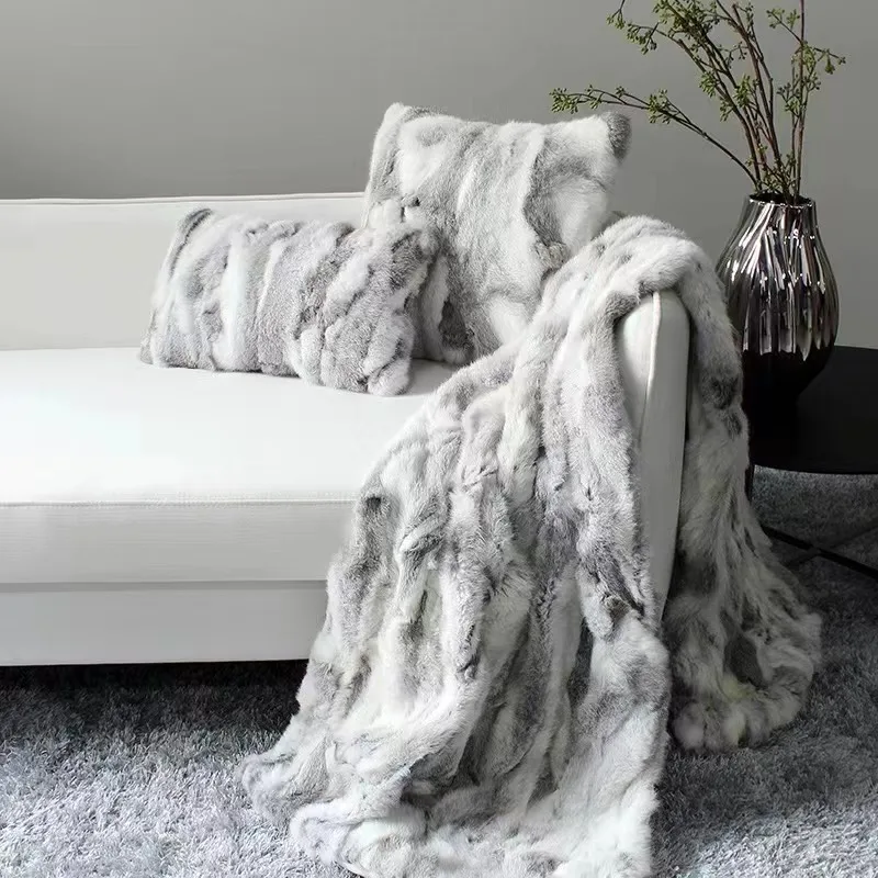 

ins style thick faux rabbit fur warm throw blanket wholesale for winter