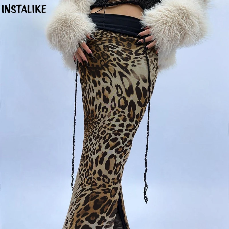 

InstaLike Sexy Leopard Skirt Straight Streetwear Womens Long Skirts Trend 2024 Summer Reversible Elegant Luxury Summer Skirt