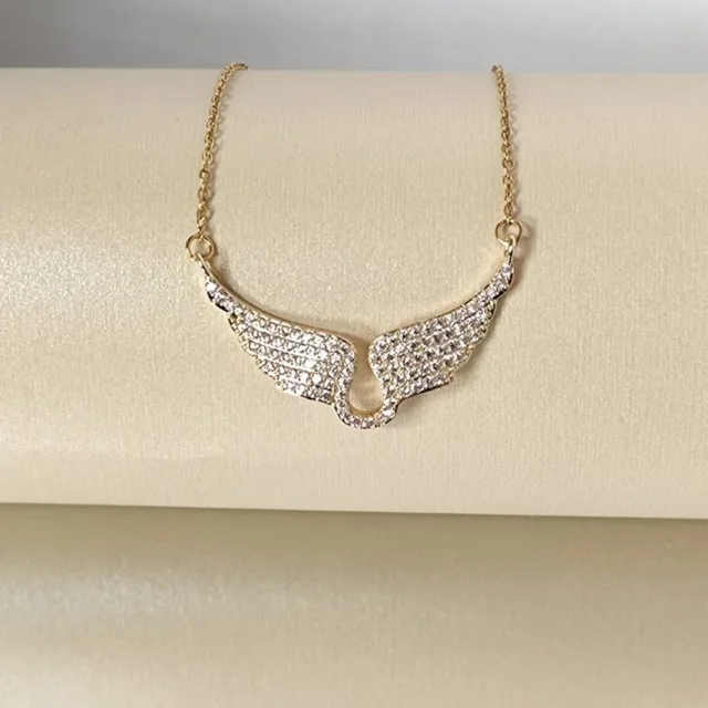 Collier pendentif ailes d'ange en or brillant, luxueux et exquis, entièrement serti de zircon, pour femmes, accessoires de bijoux de créateur de mode